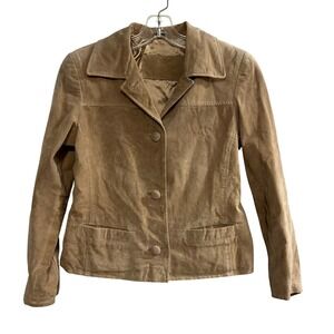 Jacqueline Ferrar Suede Leather Jacket Tan Petite Small Button Front Pockets